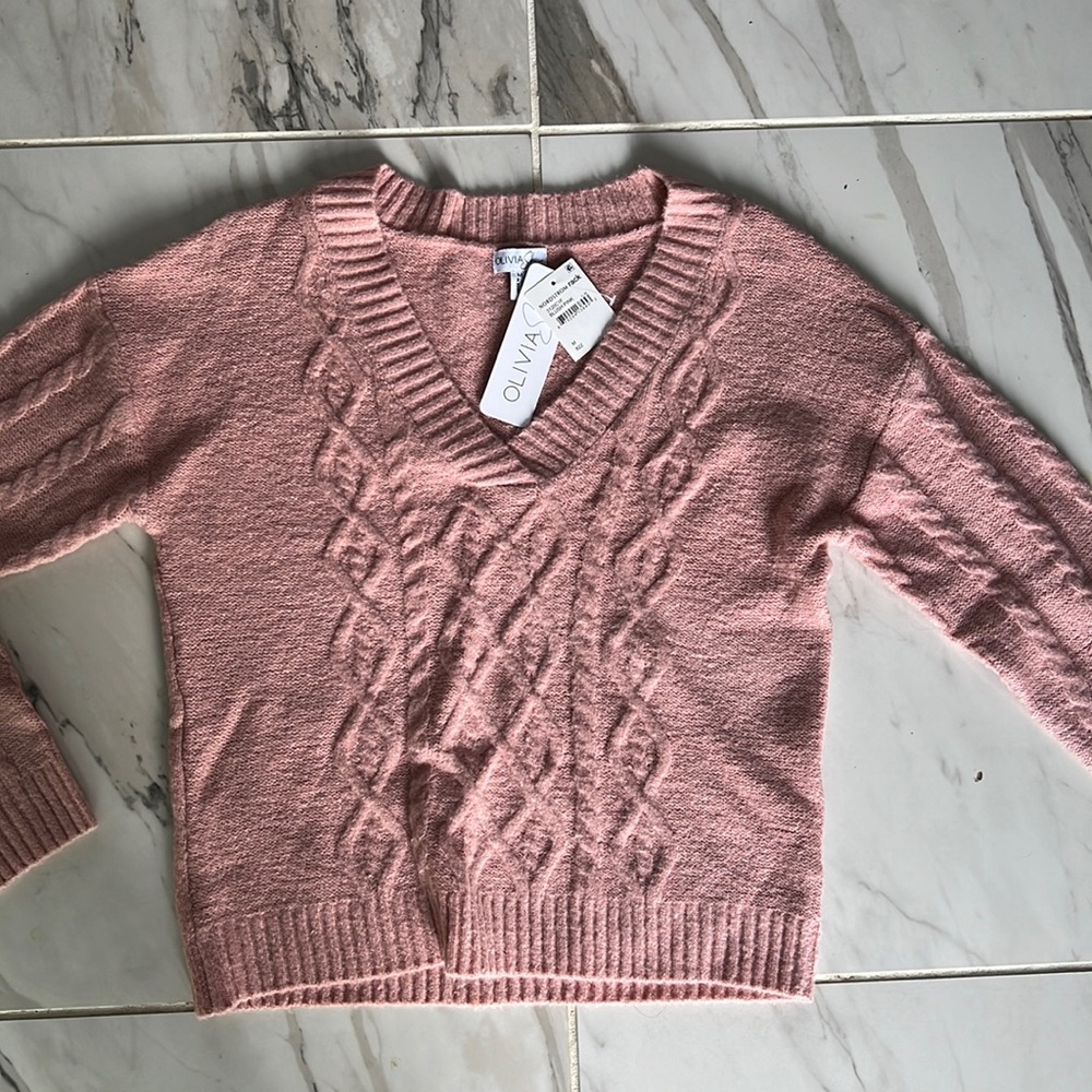 Olivia Sky Pink V-neck Sweater